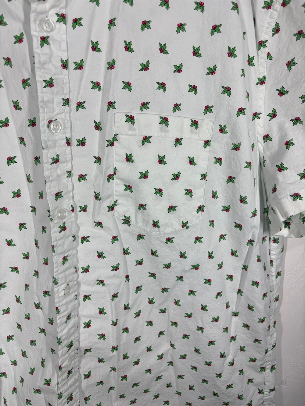 J.Crew White Holly Print Short-Sleeve Button-Up Shirt size XXL